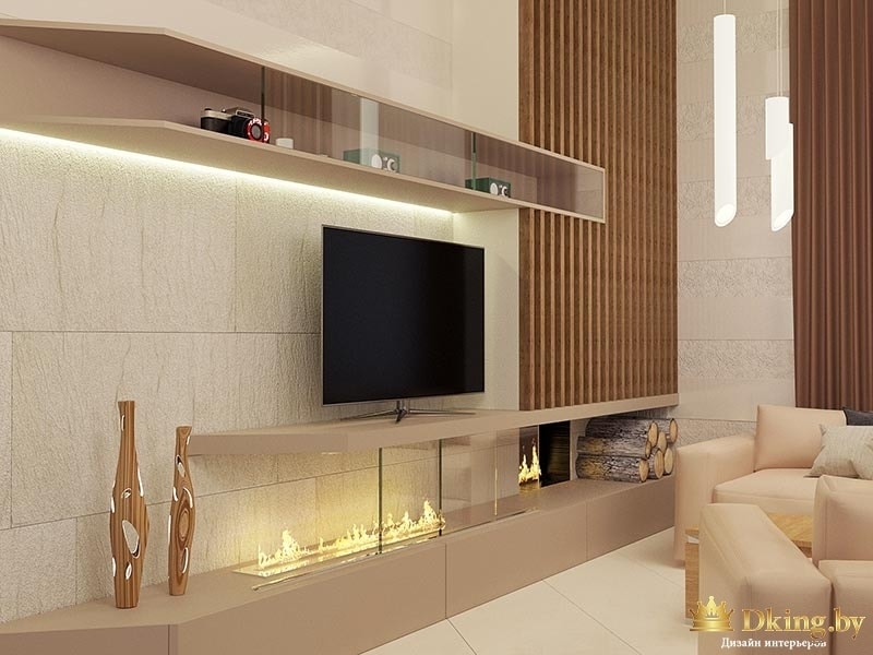 Вид интерьера гостиной: телевизор, стенка, мебель