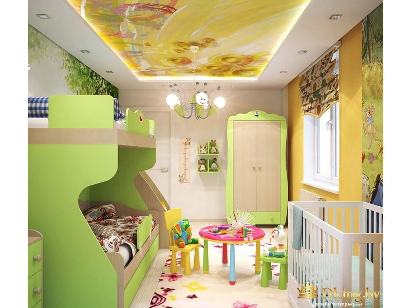 Детская комната с ярким потолком