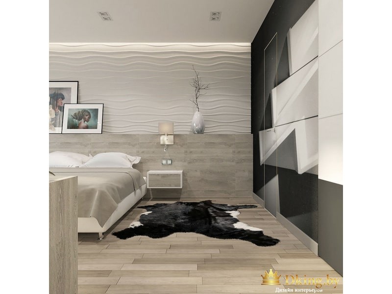 Деревянная спальня со шкурой на полу