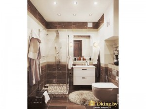 Ванная комната с бело-коричневой плиткой