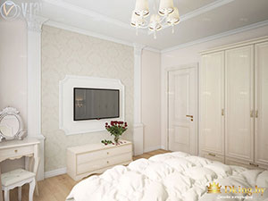 интерьер большой светлой спальни в классическом стиле