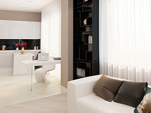 светлая мебель в дизайне 1 комнатной квартиры