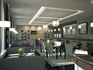 дизайн зала в современном кафе